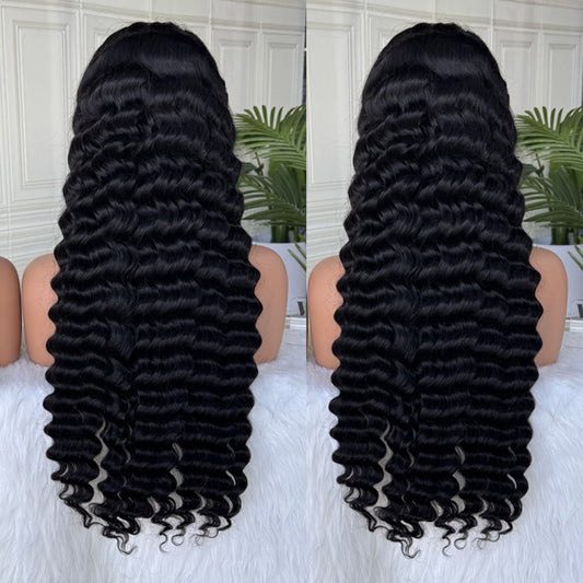 7x6 Lace Frontal Natural Black Deep Wave Wig Ready To Wear Invisible Knots Wig 180%