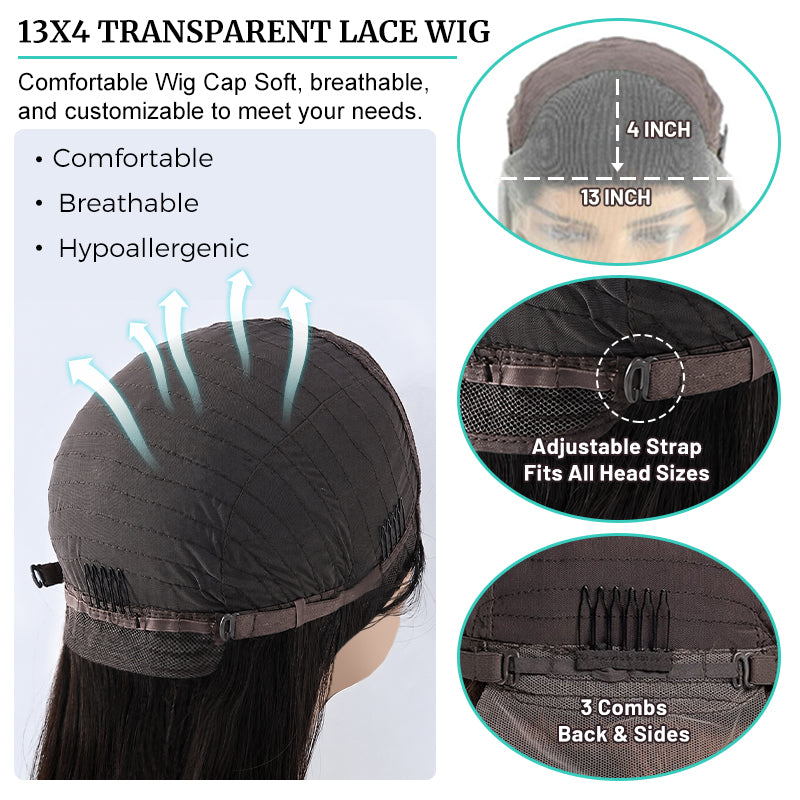 100% Straight Human Hair | 13*4 Transparent Lace Frontal | 180% Natural Density