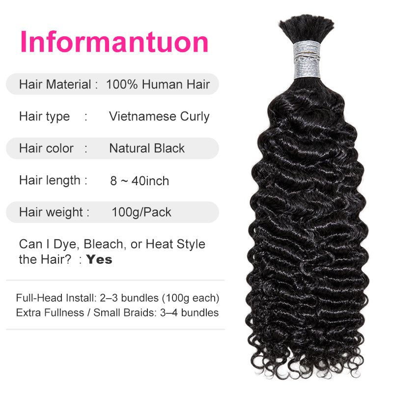 Vietnamese Curly Virgin Bulk Hair For Braids | 100% Human Hair | 100g