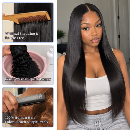 Bone Straight HD Lace Frontal Wig | Double Drown | Sleek Silk Press Look Human Hair