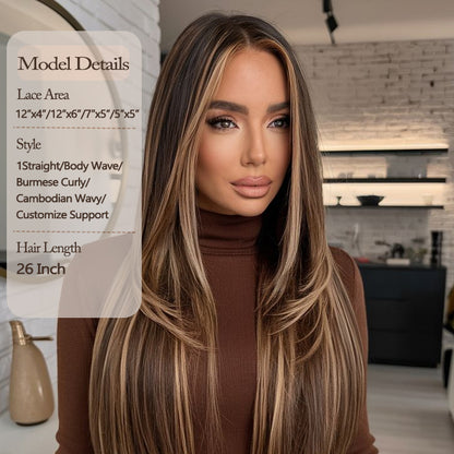 New Arrival Transparent Lace 26 Inch Honey Brown 180 Density