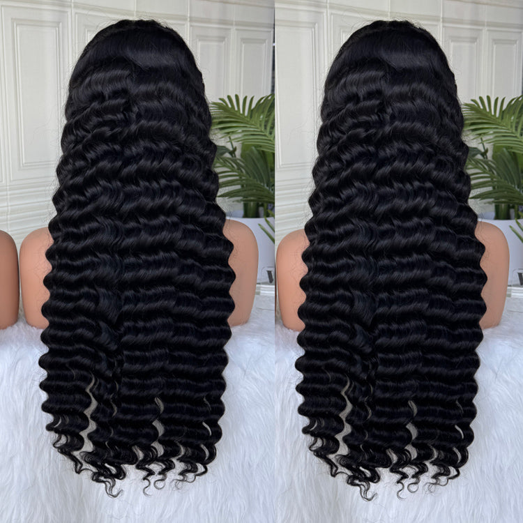 7x6 Lace Frontal Natural Black Deep Wave Wig Ready To Wear Invisible Knots Wig 180%