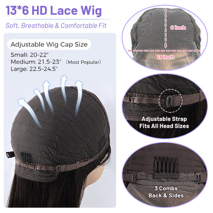 Straight Hair 40 Inch Wig | 13*6 HD Lace | 200% Density | Natural Black