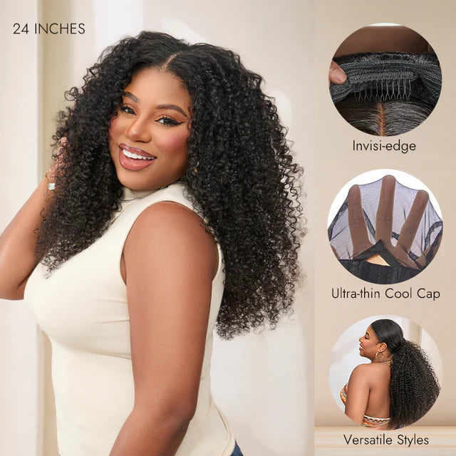 [WEAR GO HALF WIG]  Burmese curly Half Wig Invisible Hairline Beginner Friendly 180%