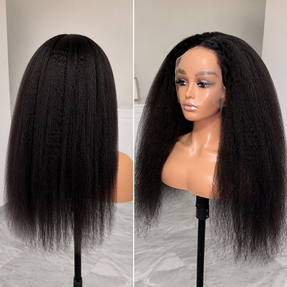 Kinky Straight Human Hair Wig | Transparent Lace Frontal | Hairline 180%
