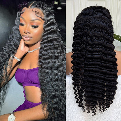 13x4 Transparent Lace Deep Wave Wig Natural Hairline 180%