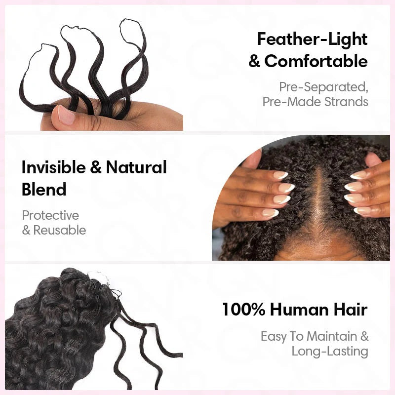 Water wave Crochet Hair Pre-Separated Feather Soft Knotless Human Hair Extensions