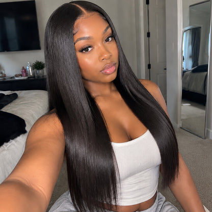 Bone Straight HD Lace Frontal Wig | Double Drown | Sleek Silk Press Look Human Hair