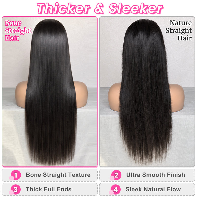 Bone Straight HD Lace Frontal Wig | Double Drown | Sleek Silk Press Look Human Hair