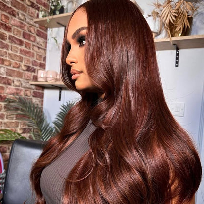 13x4 Transparent Lace Auburn/Red Brown Body Wave 180 Density