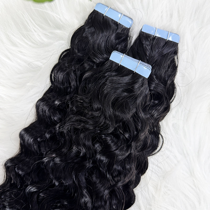 Water Wavy Curly Tape in Hair Extensions