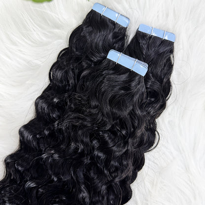 Water Wavy Curly Tape in Hair Extensions