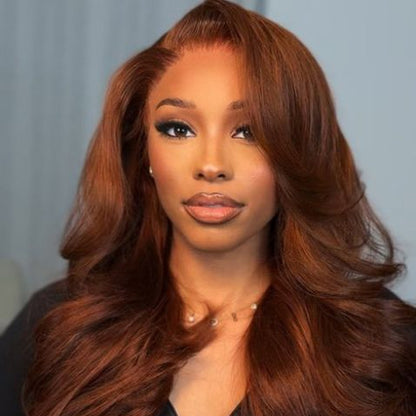 13x4 Transparent Lace Auburn/Red Brown Body Wave 180 Density