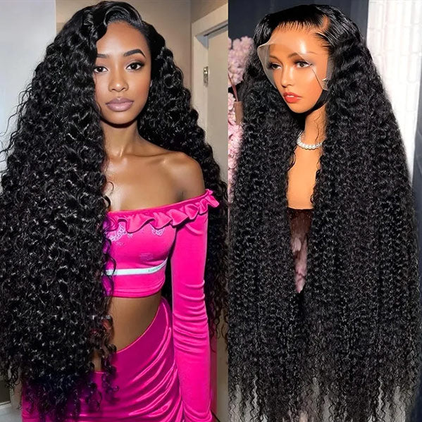 7x6 Lace Frontal Natural Black Deep Wave Wig Ready To Wear Invisible Knots Wig 180%