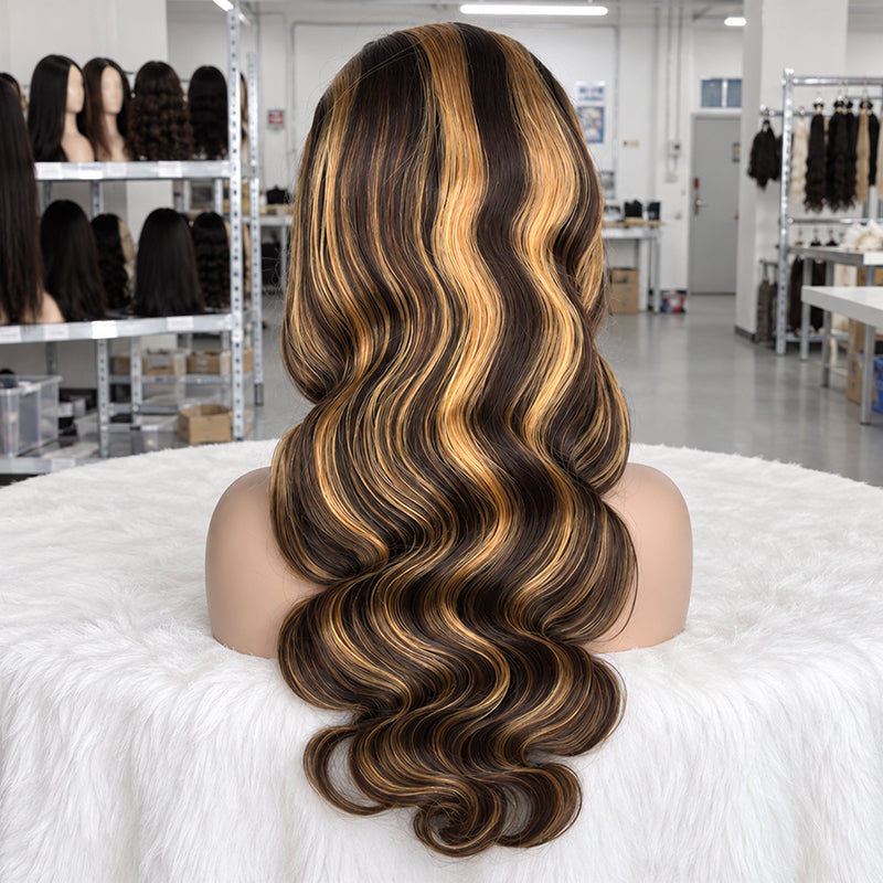 HD Lace Body Wave Wig | #2 Dark Brown with #27 Blonde Highlights