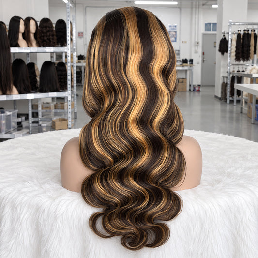 HD Lace Body Wave Wig | #2 Dark Brown with #27 Blonde Highlights