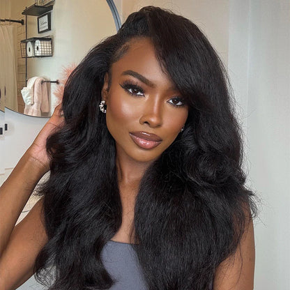 [WEAR GO HALF WIG]Kinky Straight Invisible Hairline Half Wig  Flip Over Wig For Beginner 180%