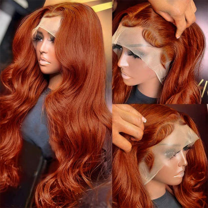 13x4 Transparent Lace Auburn/Red Brown Body Wave 180 Density