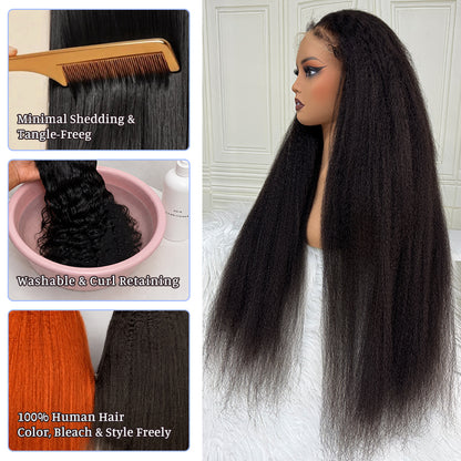 kinky Straight | HD Lace Frontal Wig | 100% Human Hair | Natural Black