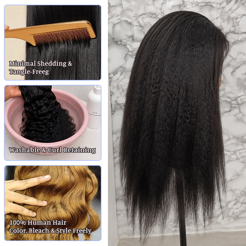 Kinky Straight Human Hair Wig | Transparent Lace Frontal | Hairline 180%