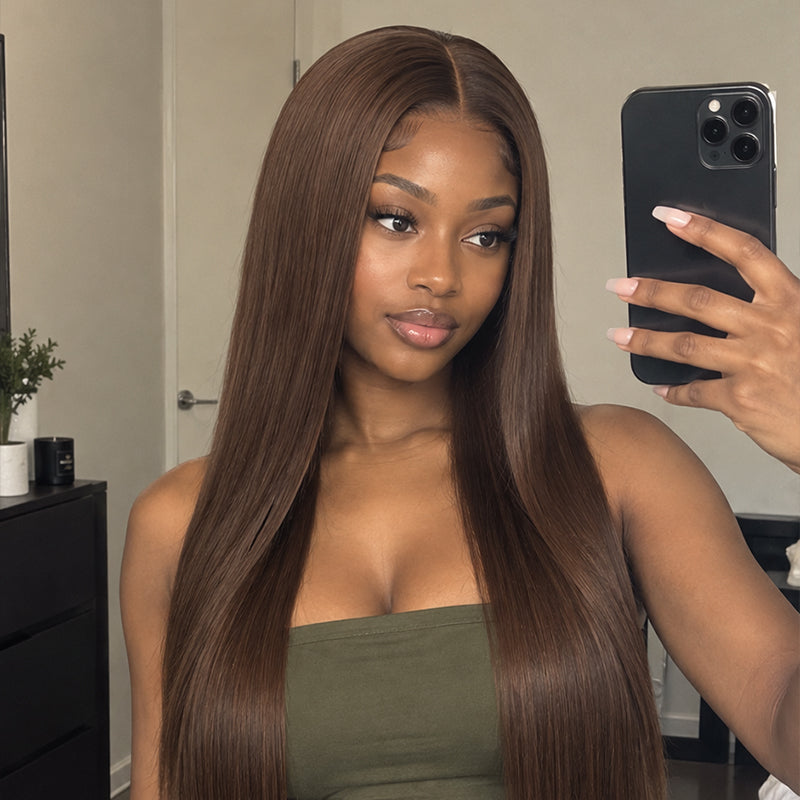 Straight Chocolate Brown HD Lace Wig | 100% Human Hair