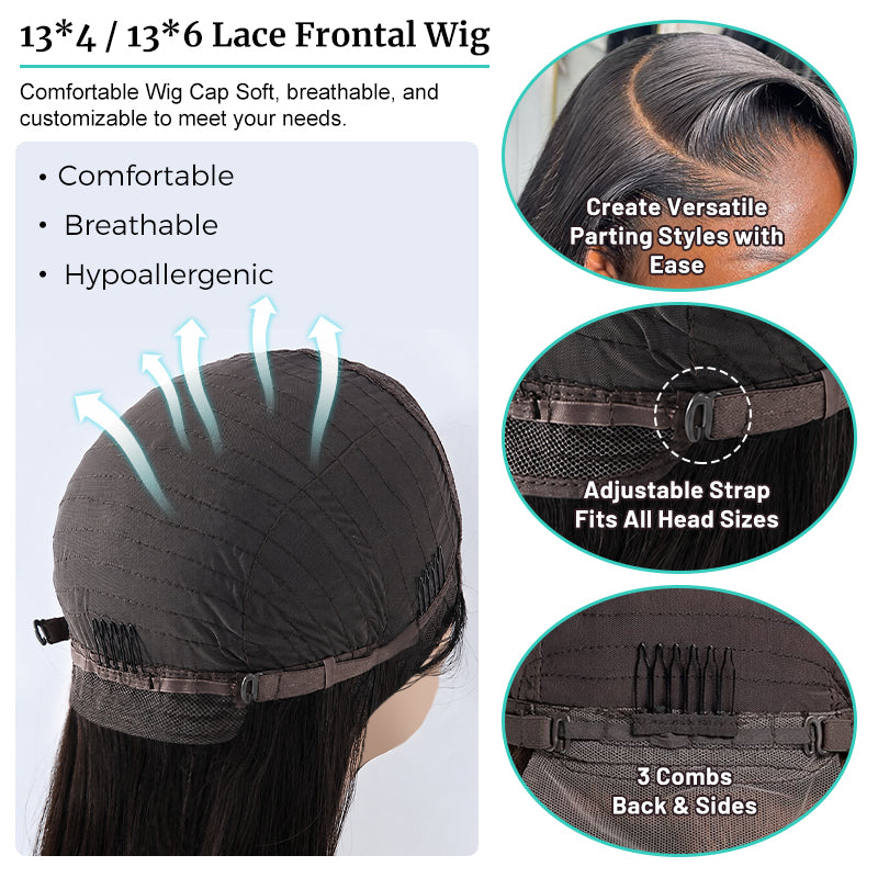 100% Straight Human Hair | Transparent  Lace Frontal | 180% Natural Density
