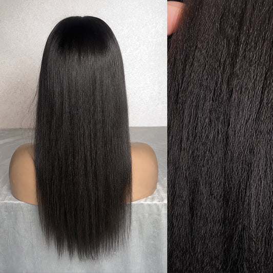 Yaki Straight Human Hair Wig | Transparent Lace Frontal Natural | Hairline 180%