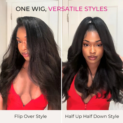 [WEAR GO HALF WIG]Kinky Straight Invisible Hairline Half Wig  Flip Over Wig For Beginner 180%