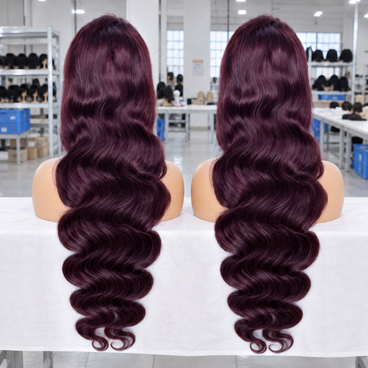 Purple Black Cherry Body Wave HD Lace Wig | 100% Human Hair