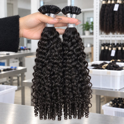Eurasian Curly K-Tip Human Hair Extensions | 100g/Pack | Full Head 2–3 Packs