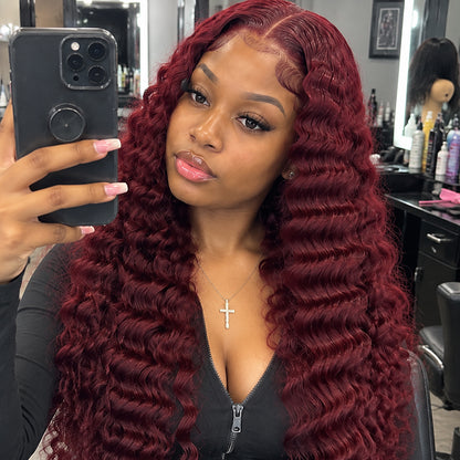 Burgundy 99J Deep Wave HD Lace Wig | 100% Human Hair