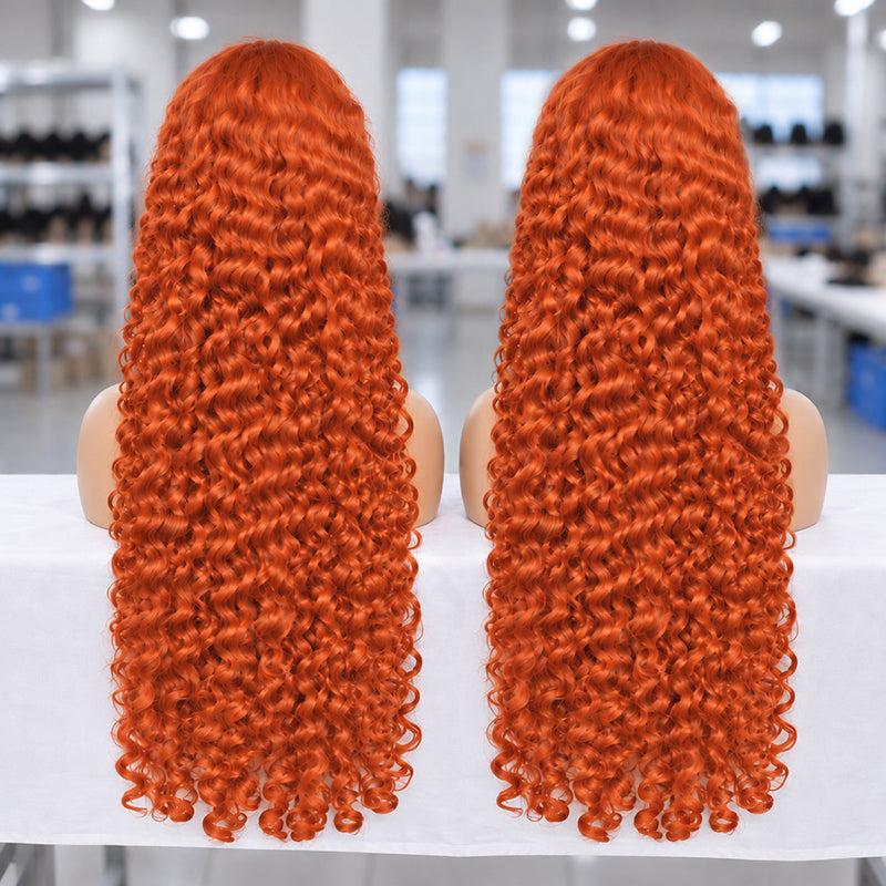 Ginger Burmese Curly  Human Hair Transparent Lace Wig