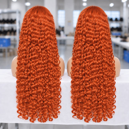 Ginger Burmese Curly  Human Hair Transparent Lace Wig