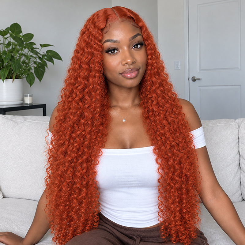 Ginger Burmese Curly  Human Hair Transparent Lace Wig