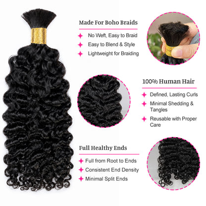 Indian Curly Virgin Bulk Hair For Braids | 100% Human Hair | 100g