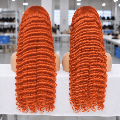 Ginger Deep Wave Human Hair Transparent Lace Wig