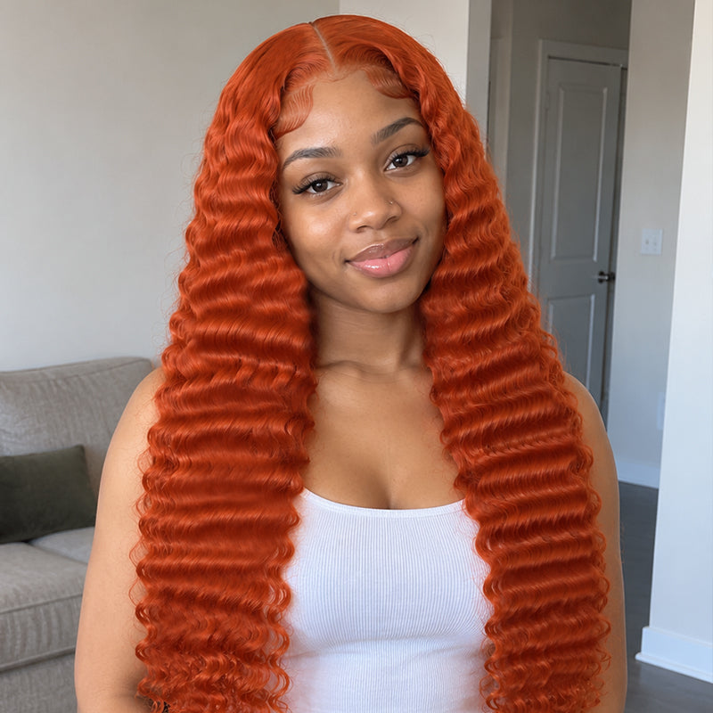 Ginger Deep Wave Human Hair Transparent Lace Wig