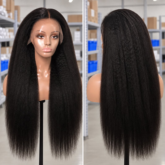 kinky Straight HD Lace Wig | 100% Human Hair 13*4 & 13*6 | Natural Black