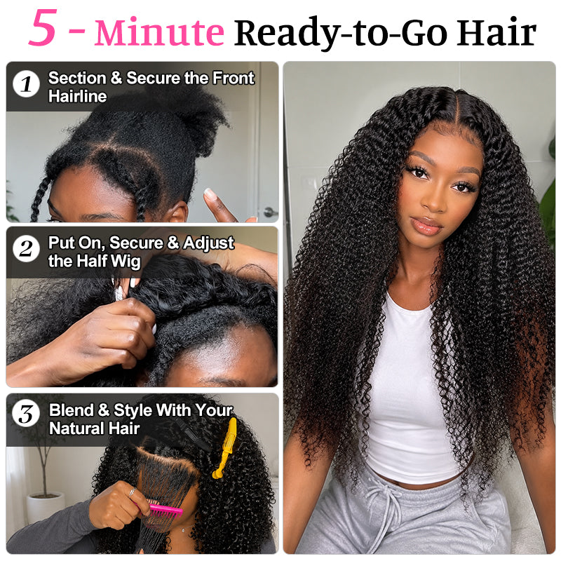 Kinky Curly Half Wig – 100% Virgin Human Hair