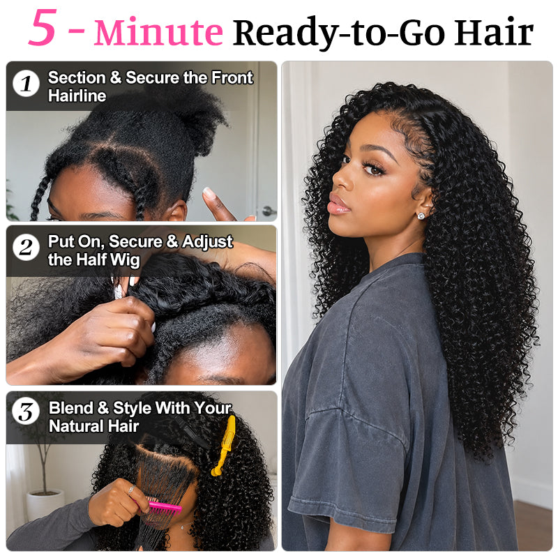 Wear & Go Kinky Curly Half Wig | Invisible Hairline | Beginner-Friendly