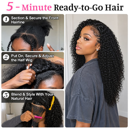 Wear & Go Kinky Curly Half Wig | Invisible Hairline | Beginner-Friendly