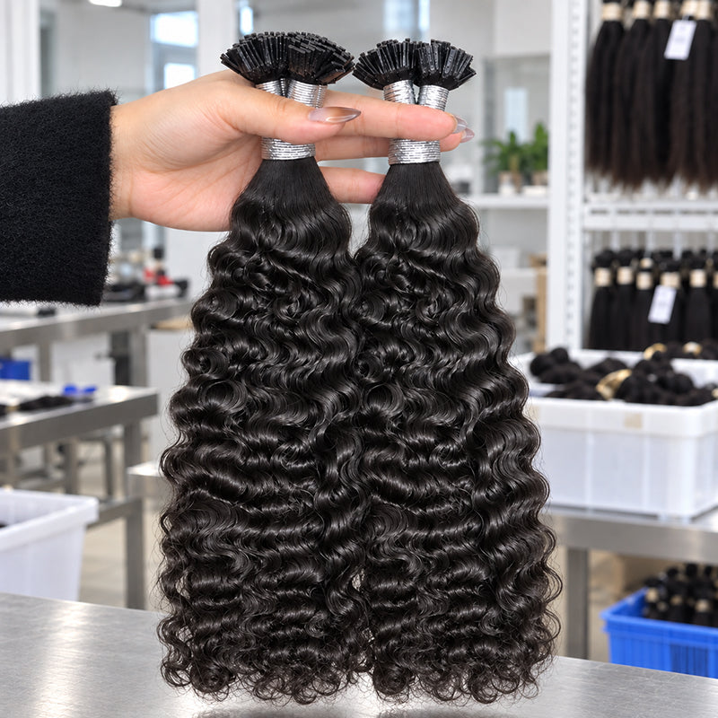 Indian Curly K-Tip Human Hair Extensions | 100g/Pack | Full Head 2–3 Packs