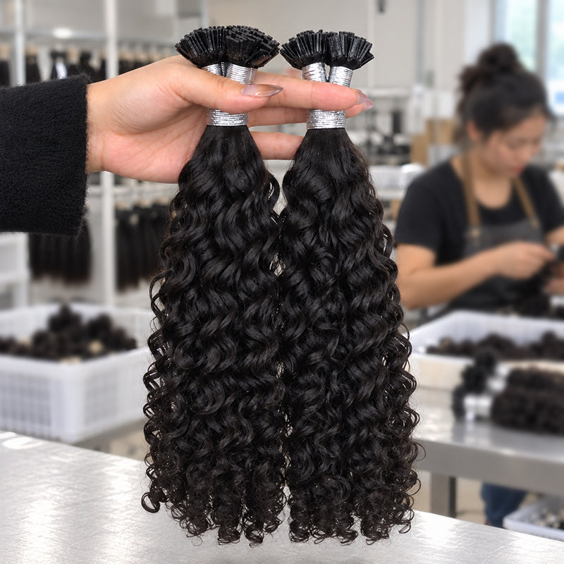 Burmese Curly K-Tip Human Hair Extensions | 100g/Pack | Full Head 2–3 Packs