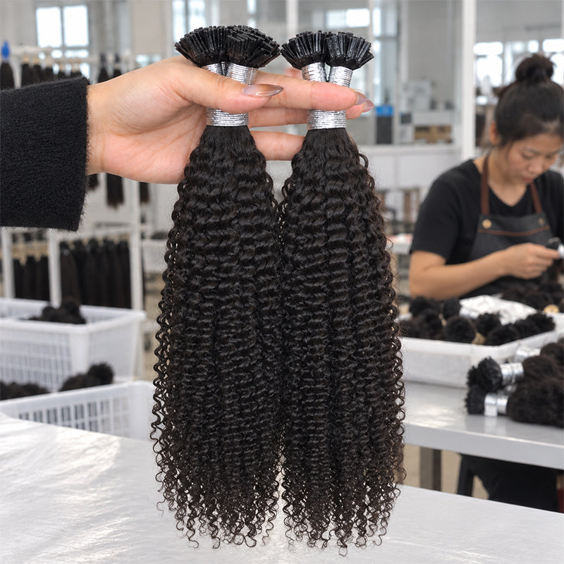 Kinky Curly K-Tip Human Hair Extensions | 100g/Pack | Full Head 2–3 Packs
