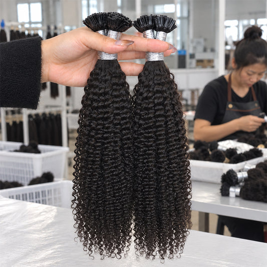 Kinky Curly K-Tip Human Hair Extensions | 100g/Pack | Full Head 2–3 Packs