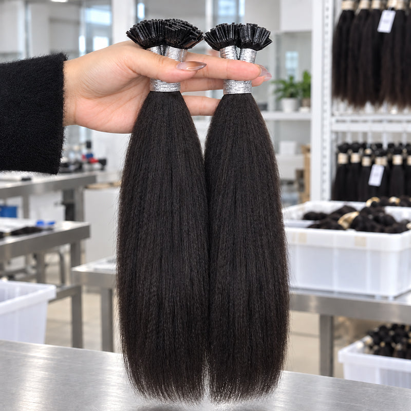 Yaki Straight K-Tip Human Hair Extensions | 100g/Pack | Full Head 2–3 Packs