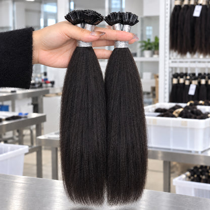 Yaki Straight K-Tip Human Hair Extensions | 100g/Pack | Full Head 2–3 Packs