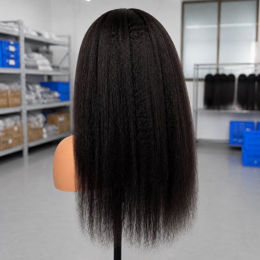 Kinky Straight Human Hair Wig | Transparent Lace Frontal | Hairline 180%