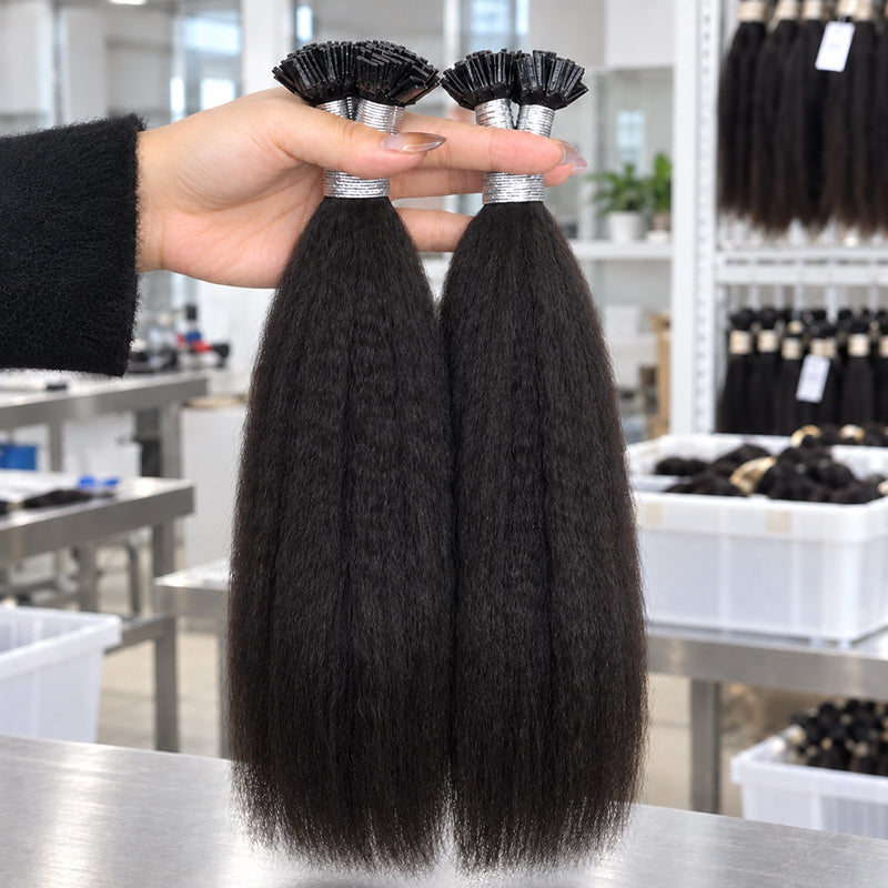 Kinky Straight K-Tip Human Hair Extensions | 100g/Pack | Full Head 2–3 Packs