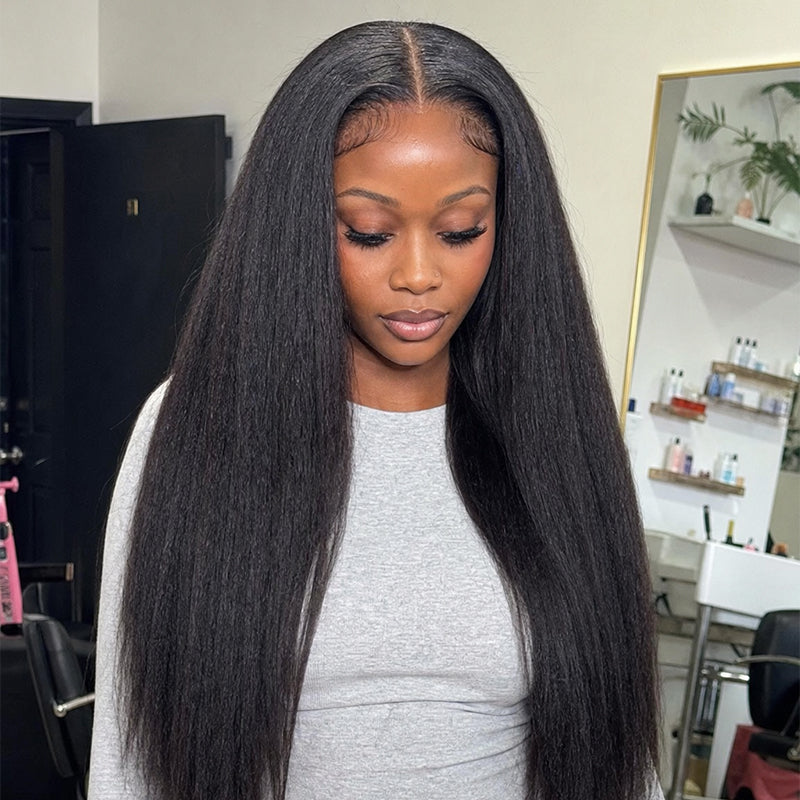 HD Lace kinky Straight Frontal Wig | 100% Human Hair | Natural Black